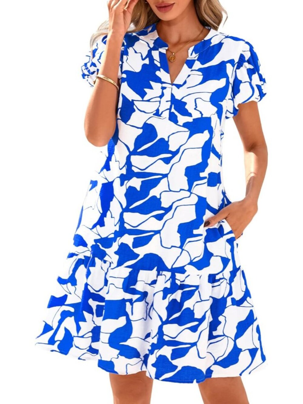Floral Mini Babydoll Dress with Puff Sleeves - Cute Summer Party Dress